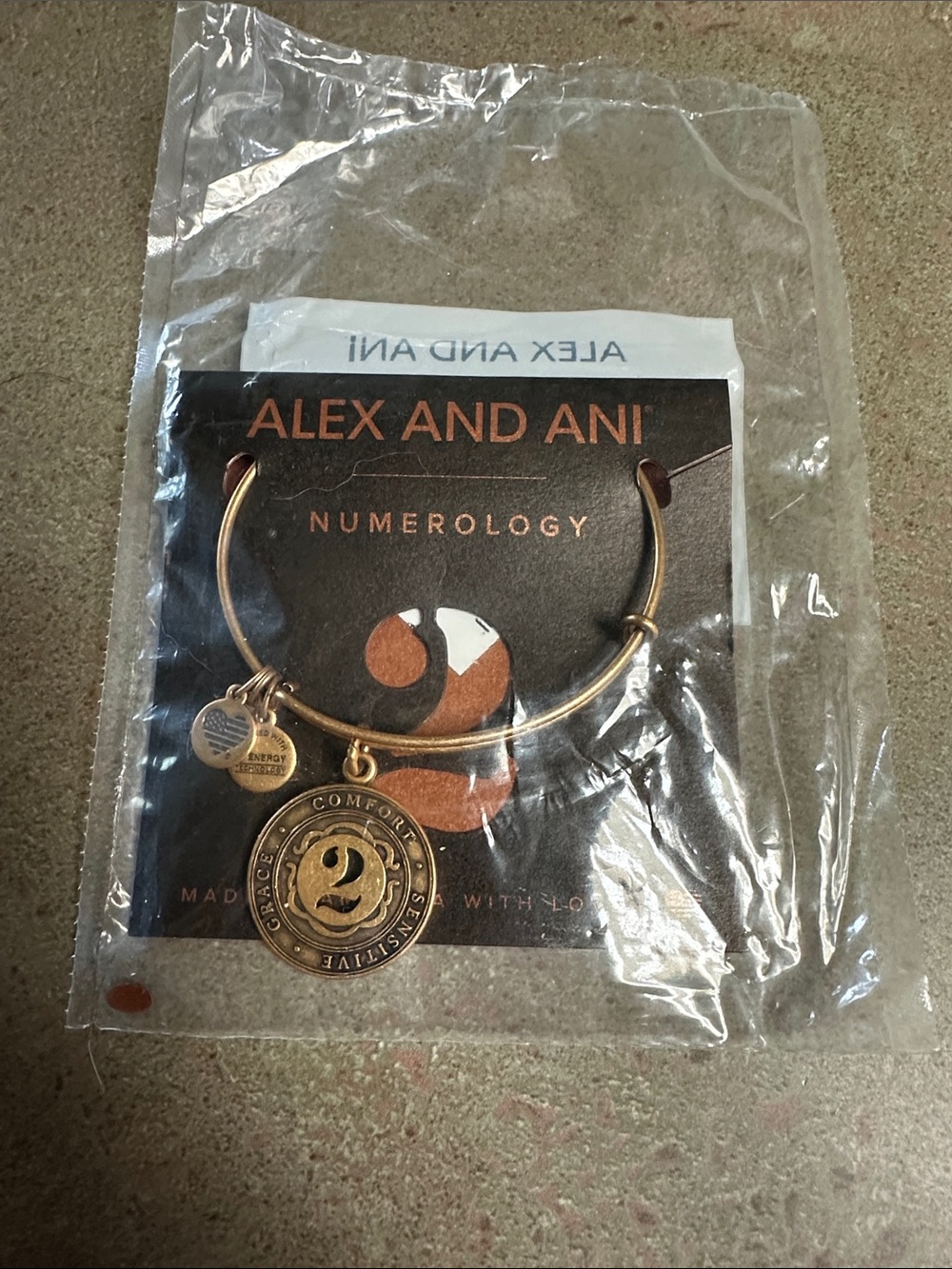 Alex and Ani Rafaelian Gold Numerology '2' Charm Bangle New